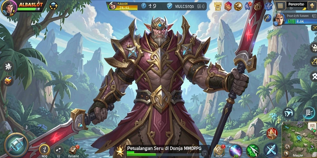 Screenshot gameplay ALBASLOT yang menampilkan aksi pertarungan seru dalam dunia MMORPG.
