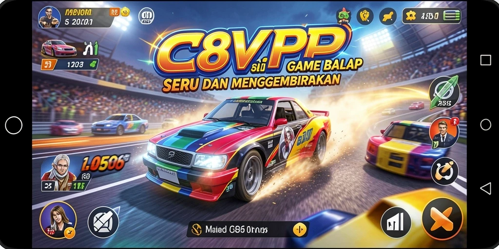 Tangkapan layar C8VIP menampilkan aksi balap yang mendebarkan.