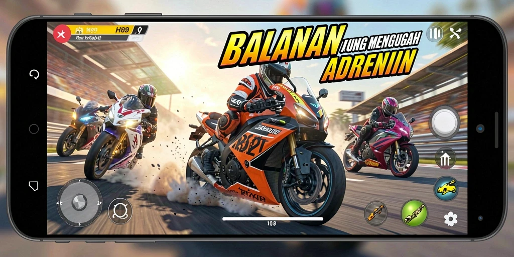 Gameplay seru H89 dalam balapan motor yang mendebarkan.