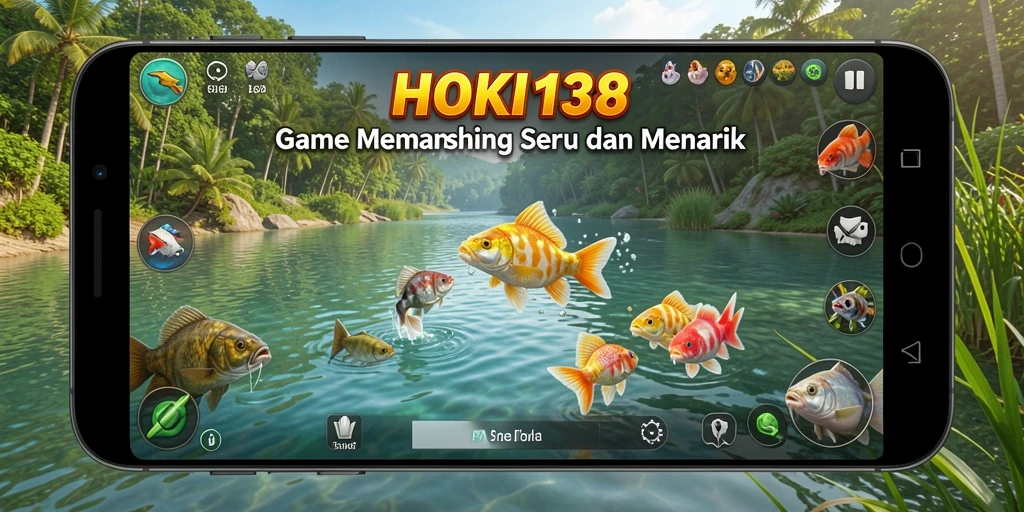 Screenshot gameplay HOKI138 menampilkan aksi memancing seru dengan pemandangan indah.