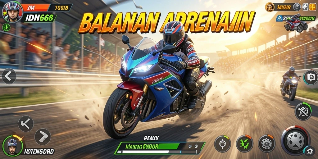 Screenshot utama IDN668 menampilkan aksi balapan motor yang mendebarkan.