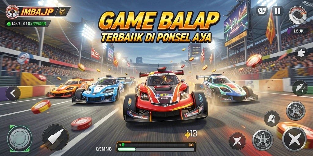 Screenshot utama IMBAJP menampilkan aksi balap yang mendebarkan.