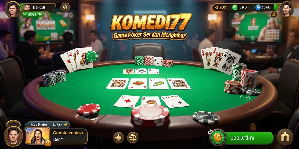 Tampilan utama KOMEDI77 dengan aksi permainan Poker yang seru.