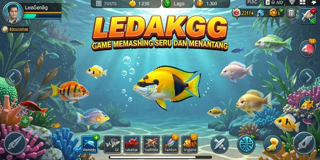 Tampilan gameplay LEDAKGG yang imersif dalam memancing.
