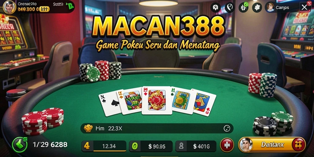 Screenshot gameplay seru dari MACAN388 yang menampilkan aksi poker.