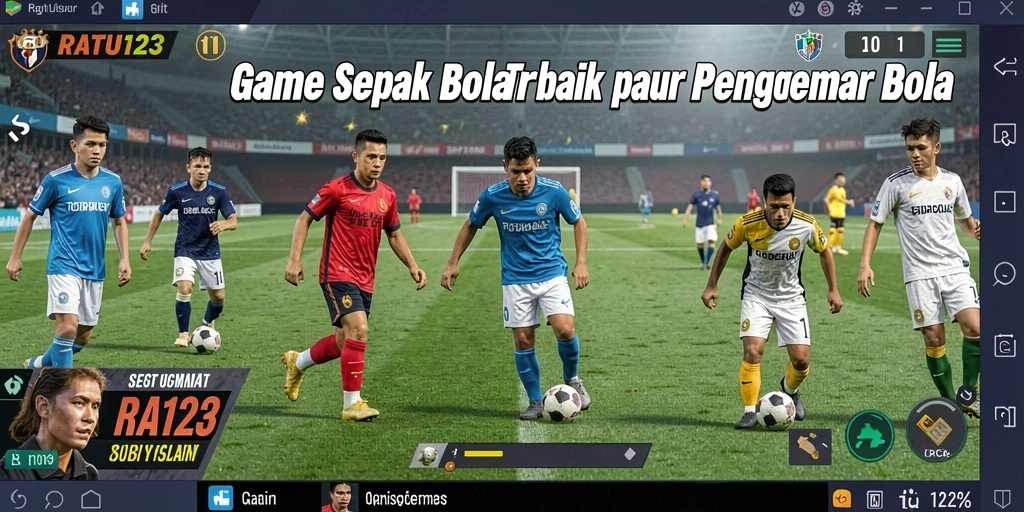 Tampilan gameplay SERU dari RATU123 yang menampilkan aksi sepak bola.