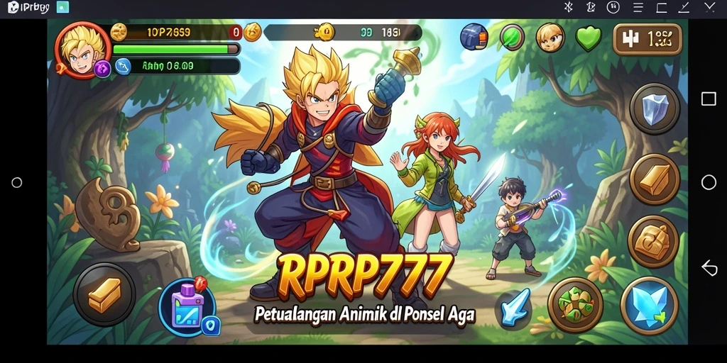 Tampilan gameplay seru dari RPRP777 dengan karakter anime yang beragam.