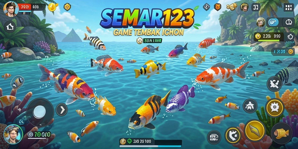 Gameplay SEMAR123 yang seru dengan banyak ikan untuk ditembak.