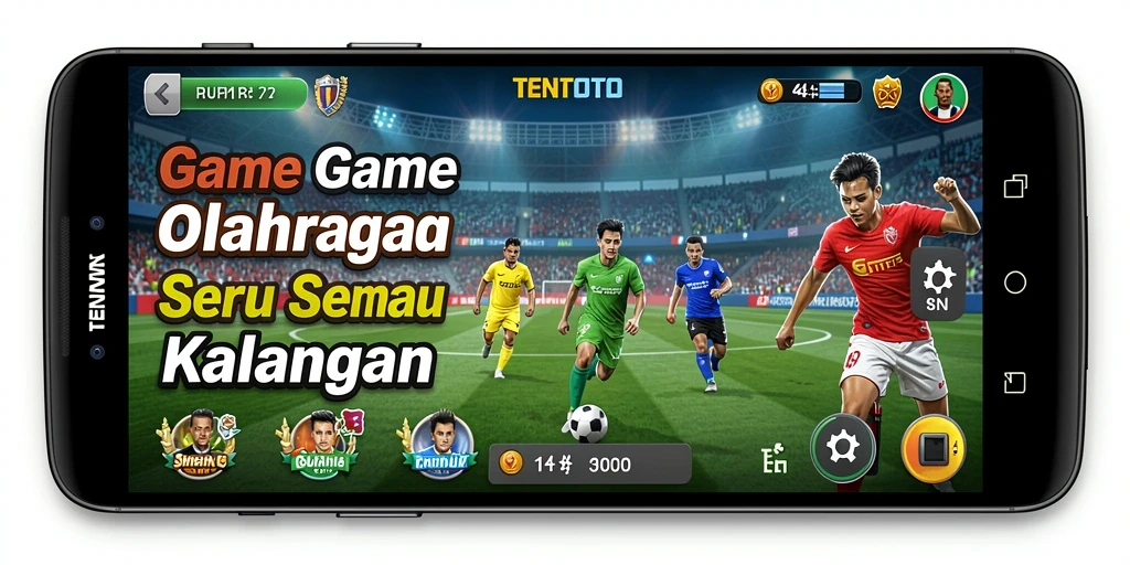 Tampilan screenshot utama TENTOTO menunjukkan aksi seru dalam permainan olahraga.