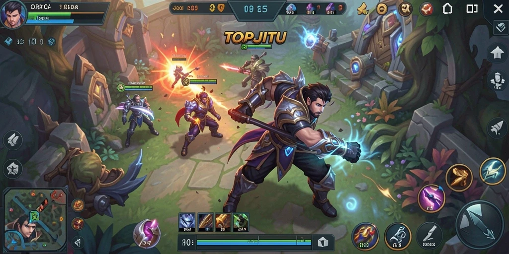 Gameplay seru di arena pertempuran MOBA TOPJITU.