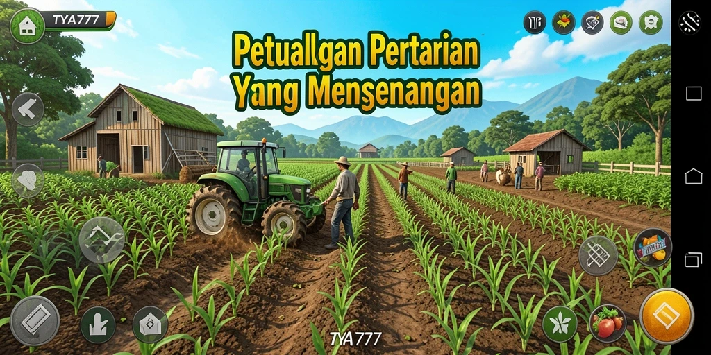 Screenshot gameplay TYA777 yang menunjukkan lahan pertanian yang indah.