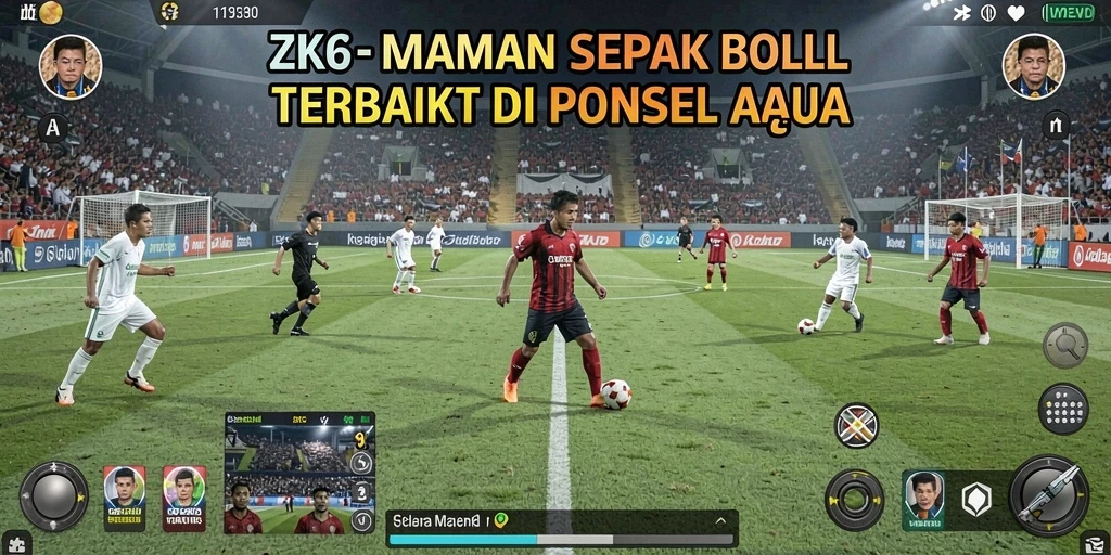 Screenshot utama ZK6 menampilkan aksi permainan sepak bola yang mengesankan.